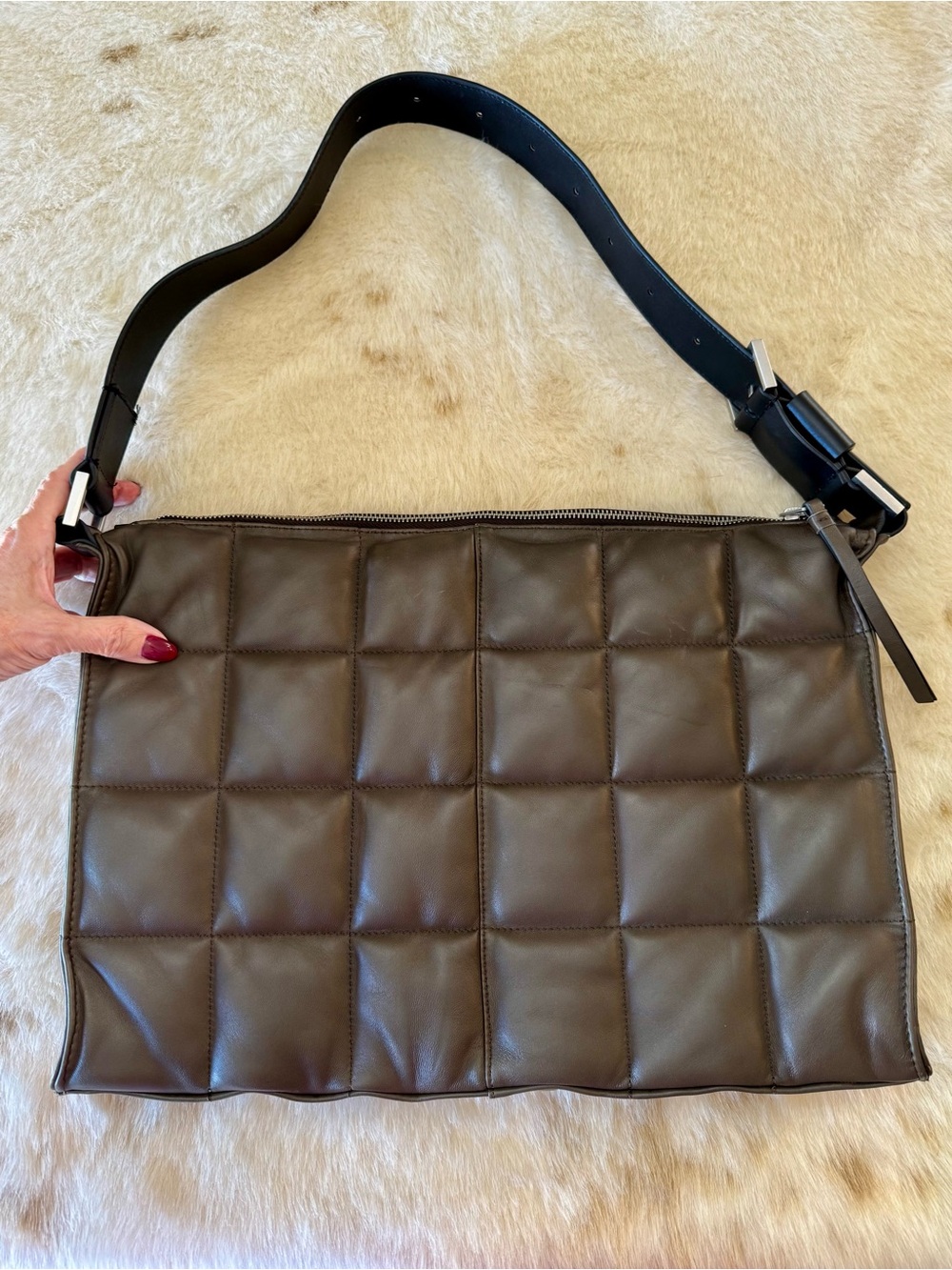 AllSaints Edburg choc brown leather puffer shoulder bag - Picture 1 of 10